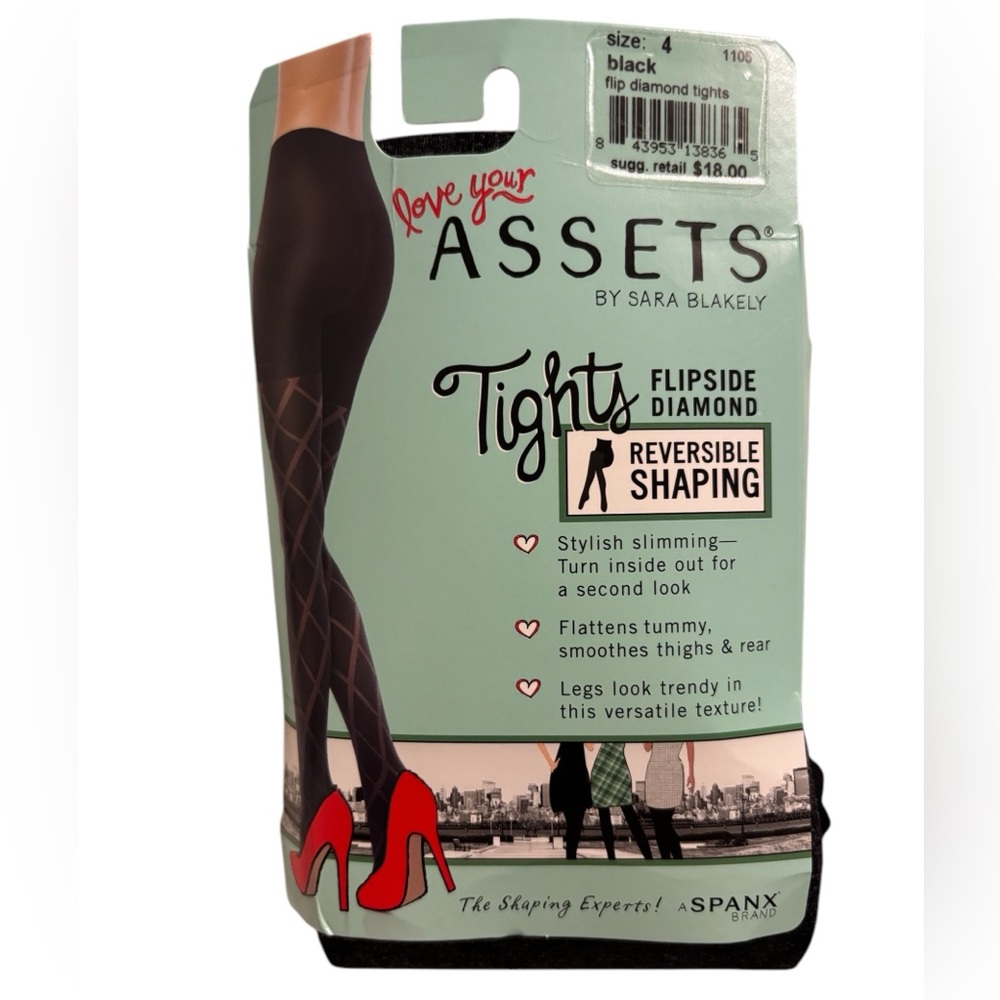 SPANX Love Your Assets Flipside Diamond Reversible Shaping Tights Black Size 4